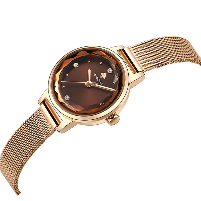 

Rose Gold Stainless Steel Women Watch 2021WWOOR Diamond Ladies Gift Waterproof Simple Fashion Female Quartz Watches Montre Femme