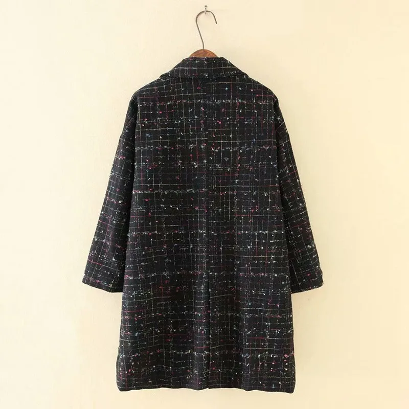 Женский шерстяной Блейзер большого размера верхняя одежда в клетку свободного