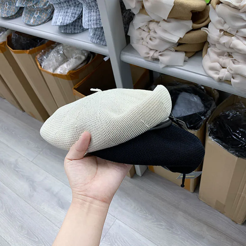 

202107-weimin new summer autumn ventilation solid pu brim lady beret hat men women Leisure painter hat