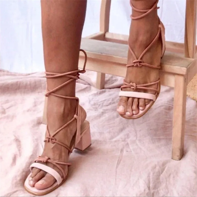 

Fashion Summer Straw Solid Color Heeled Shoes 2020 Large Size Suede High Heels Shoes Strap Sandals 35-43
