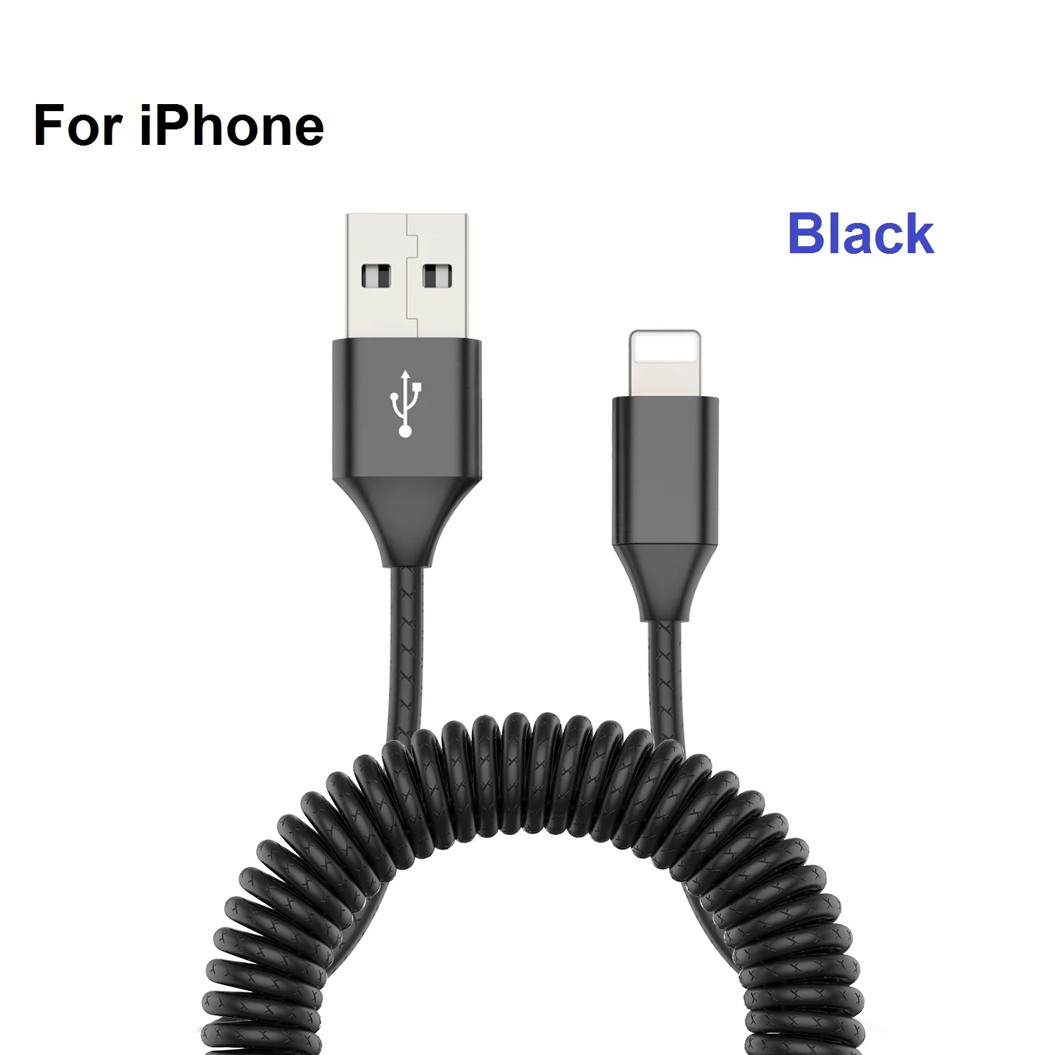 NOHON пружинный USB кабель для iPhone, samsung, Xiaomi, huawei, быстрое зарядное устройство для lightning, зарядный кабель для передачи данных, шнур зарядного устройства для Android - Цвет: For iPhone - Black