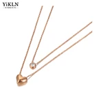 YiKLN богемный дизайн двухслойная подвеска в форме сердца ожерелья для женщин из нержавеющей стали CZ кристаллическая цепочка чокер ожерелье YN20149