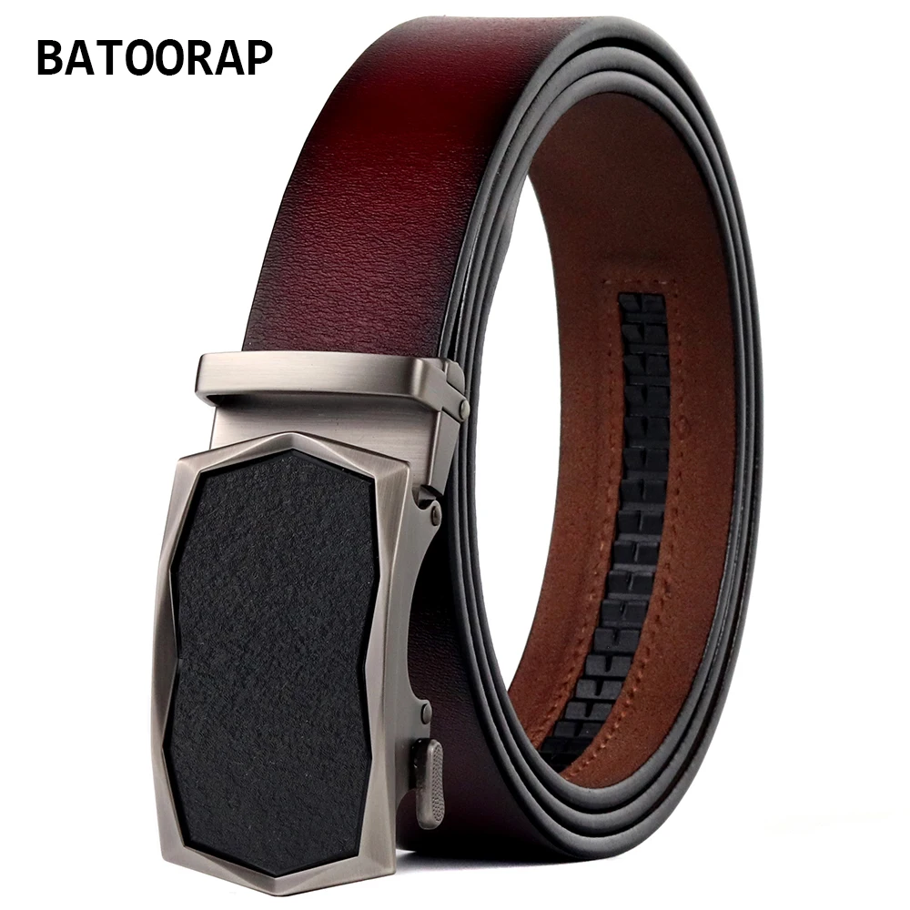 

BATOORAP дизайнерский мужской ремень в винтажном стиле; Цвет красный винный матовый Пряжка Автоматическая неподдельный кожаный пояс для брюк п...