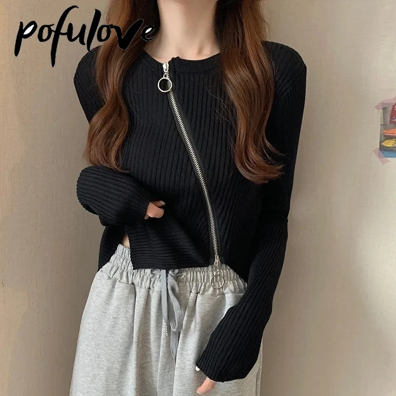 Свитер кардиган женская черная короткая трикотажная одежда приталенный