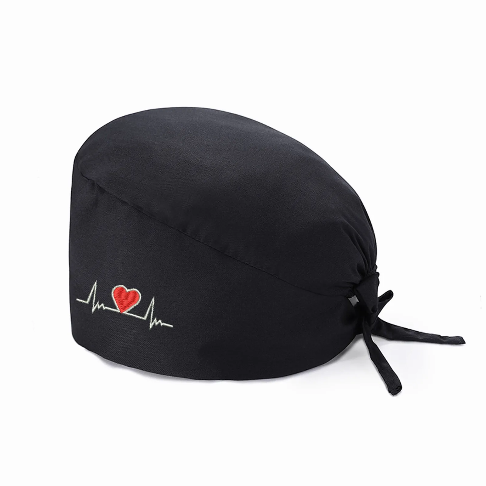 

Working Cap Sweatband Bouffant Turban Hat Buttons Tie Back Adjustable Working Cap Nurse Hat Heart Printed Beanies For Women#45