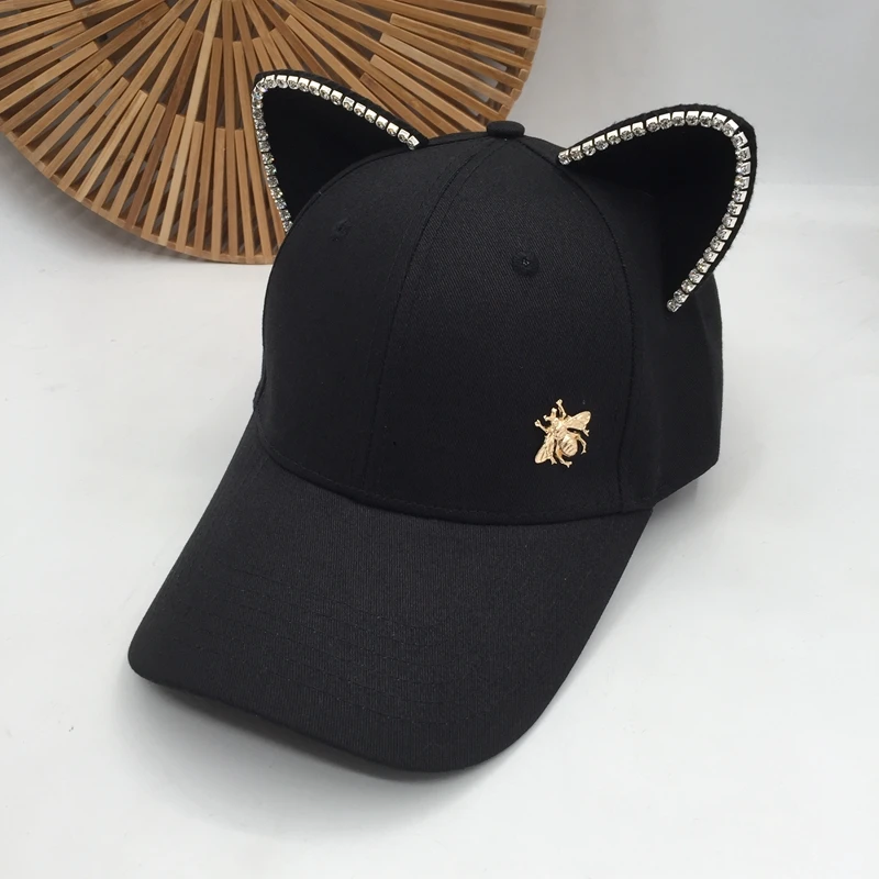 

Baseball cap han edition ins tide female fashion of old cap drilling cat ears nifty and age reduction hat in early spring