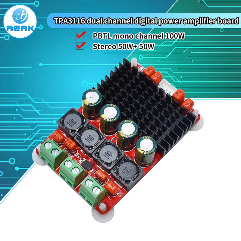 

TPA3116D2 50Wx2 2.0 amplifier board TPA3116 PBTL 100W Stereo Audio Amplifiers DC 24V For 4OHM 8OHM Speaker