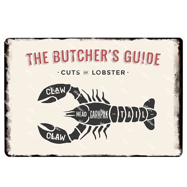 

Cut Of Lobster Meat Dissection Metal Plate Tin Sign Plaque Vintage Decor Metal Sign Metal Poster Home Anatomy Decorati