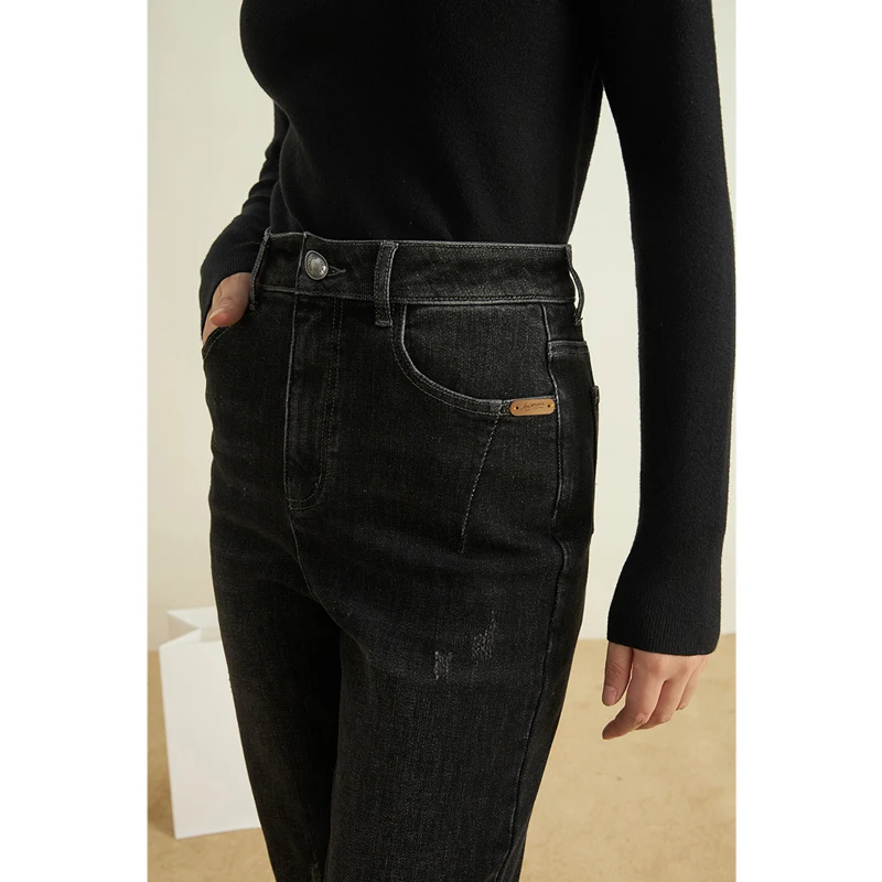 Женские повседневные джинсы INMAN черные прямые зауженные с завышенной талией в