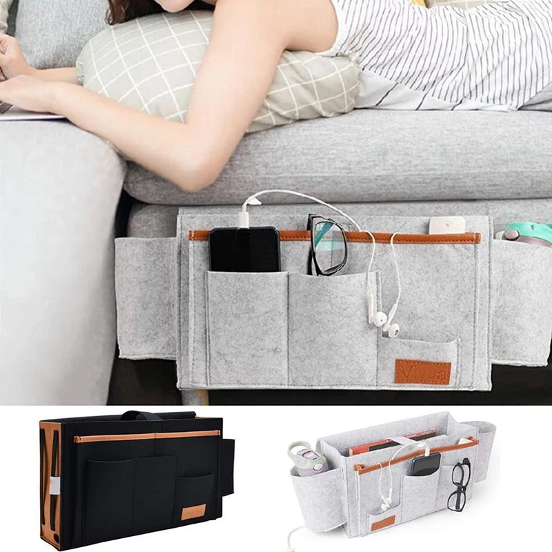 

Large Felt Bedside Caddy Organizer Heavy Duty Bedside Storage Bag Water Bottle Holder Phone Household Sofa Books Remote HK3