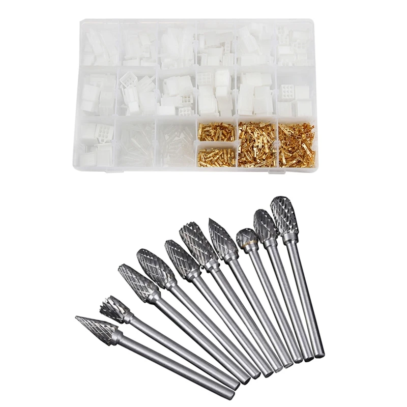 

Обжимные клеммы для электрических проводов, 700 шт., 2,8 мм, 2, 3, 4, 6, 9 штырьков, коннектор и набор роторных заусенцев 10x с двойной резкой из карбид...