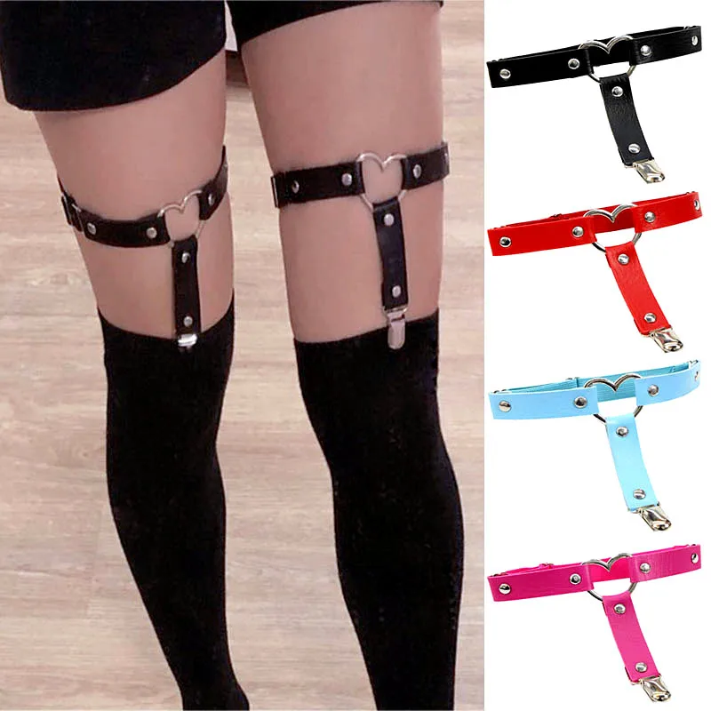 

Female Heart Bow PU Leather Harness Body Bondage Sexy Women Harness Underwear High Waist Suspenders Punk for Women Garter Belt