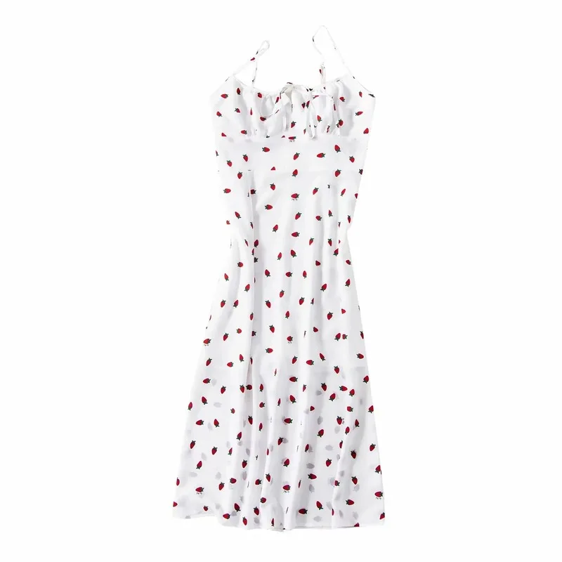 

Women's Dress Fashion Summer Strawberry Sexy Midi Vestidos Print Dresses Adjustable Straps White Long Sleeveless Dress for Women