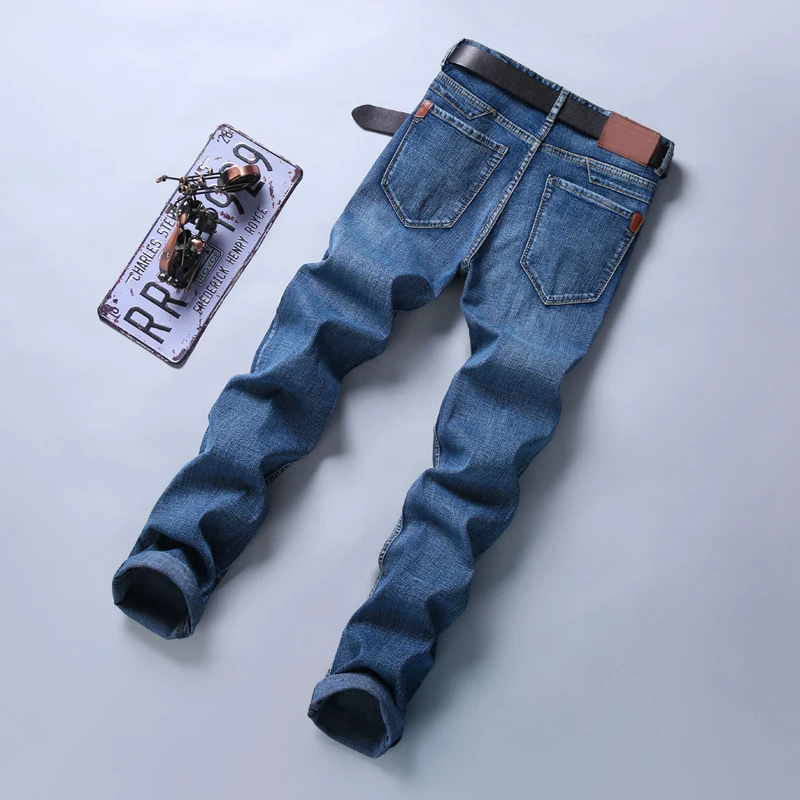 

Spring Autumn 2020 Men's Smart Jeans Business Fashion Straight Regular Blue Stretch Denim Trousers Classic Men Plus Size 28-40