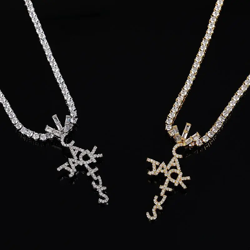 

Travis Scot Product Brand Cactus Jack Cross Shape Pendant Necklace Ice Crystal Cubic Zirconia Pendant Hip Hop Jewelry Gift