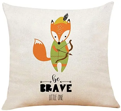 

Inspirational Quote Be Brave Little One Cute Fox Cotton Linen Throw Pillow Cover, Cushion Case for Sofa Bed Home Nursery Decor
