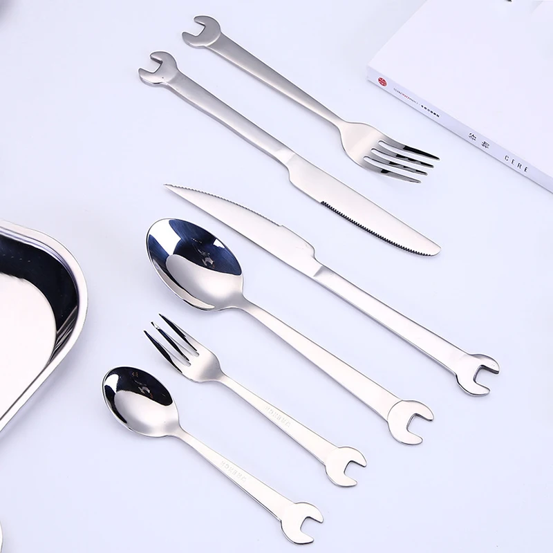 Creative Wrench Shape Fork Spoon Stainless Steel Steak Knife Dinner Tableware Dessert Forks Tea Coffee Home Party Supplies | Дом и сад