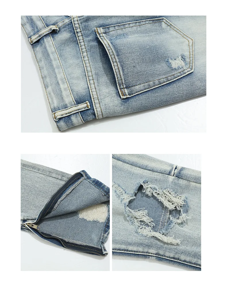 

Men High Street Hip Hop Slim Fit Casual Broken Hole Ankle-length Jeans Male Japan Korea Style Vintage Denim Trousers Pants