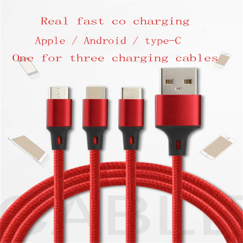

3in1 Data USB Cable for iPhone Fast Charger Charging Cable For Android phone type c xiaomi huawei Samsung Charger Wire For iPad