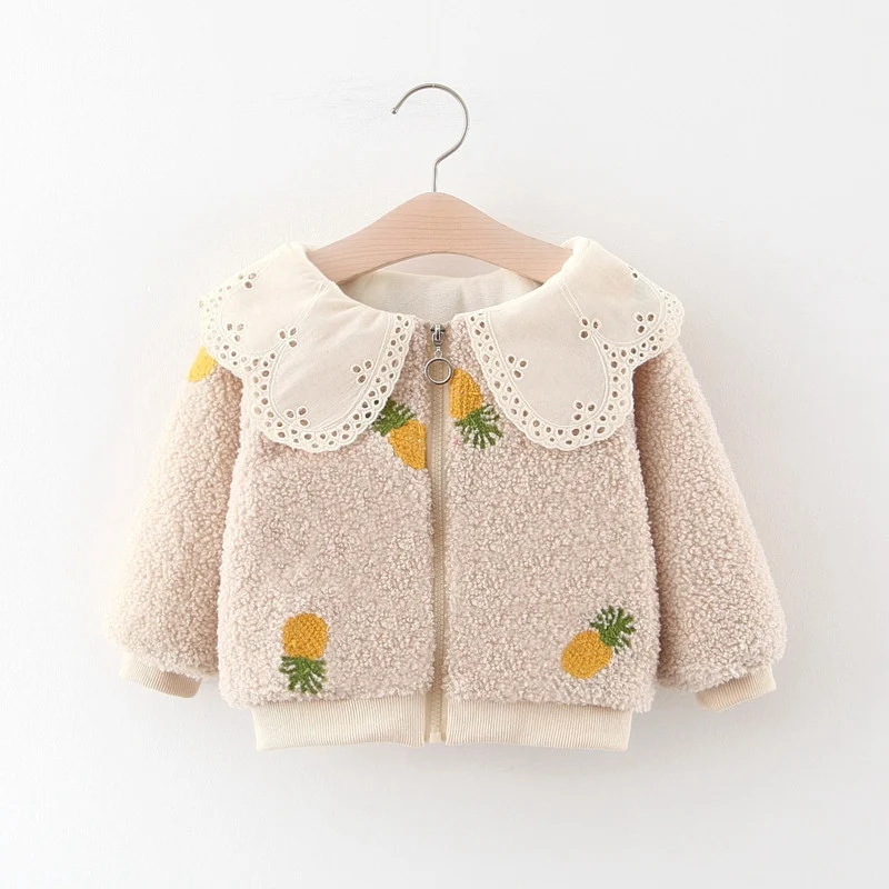 

Cardigan 2019 Autumn Children Baby Infants Fleece Lace Collar Jacket Outwear Casaco Autumn Winter Girls Kids Velvet Thicken Coat