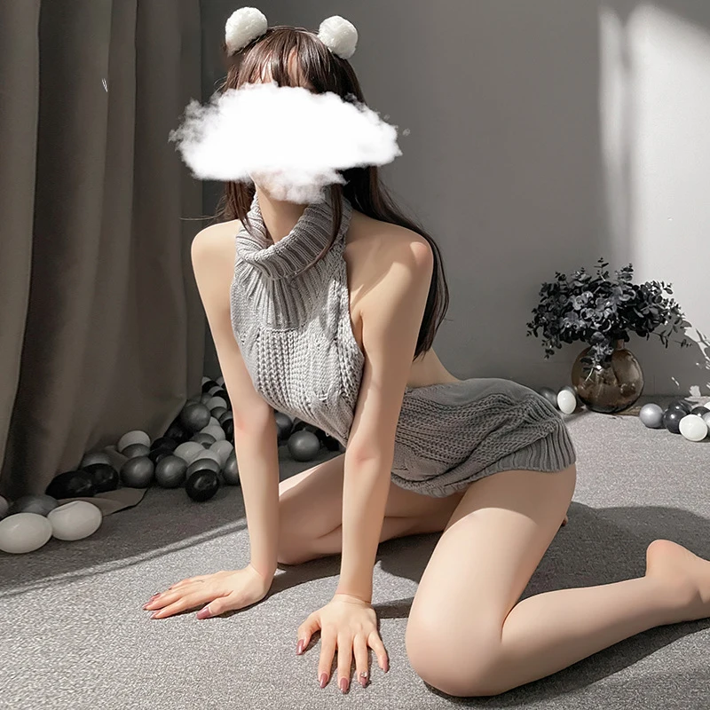 Женские сексуальные свитера с открытой спиной серая водолазка без рукавов