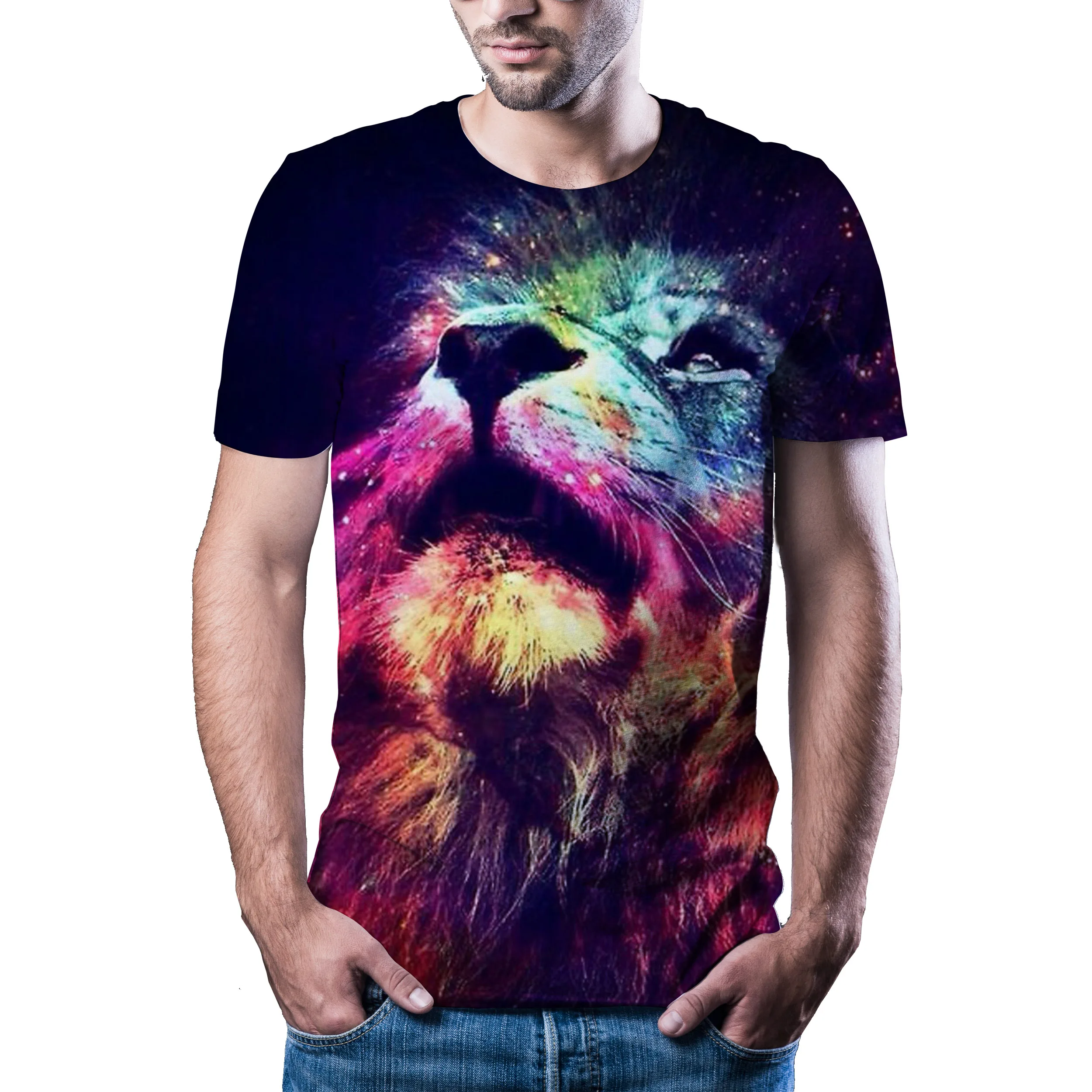 Футболка мужская с 3D принтом тигра повседневный топ коротким рукавом Забавный