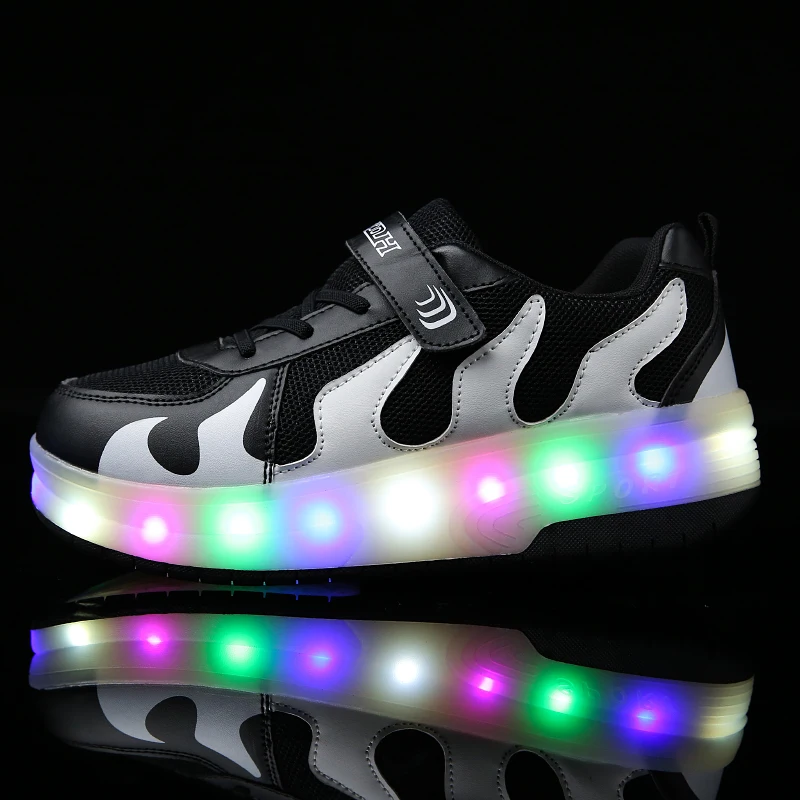 

2019 Children Shoes Kids Glowing Sneakers with Two Wheels Kids Roller Skate Shoes Led Light Up Shoes for Boys Girls