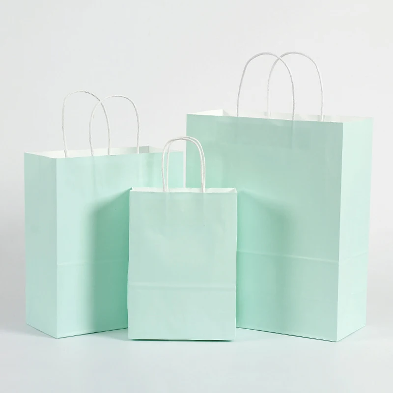 

(50 pieces/lot) Kraft Paper Bag Macaron Light Green Recyclable Shopping Gift Bags For Packaging Wedding Favors Gifts Bag GB05