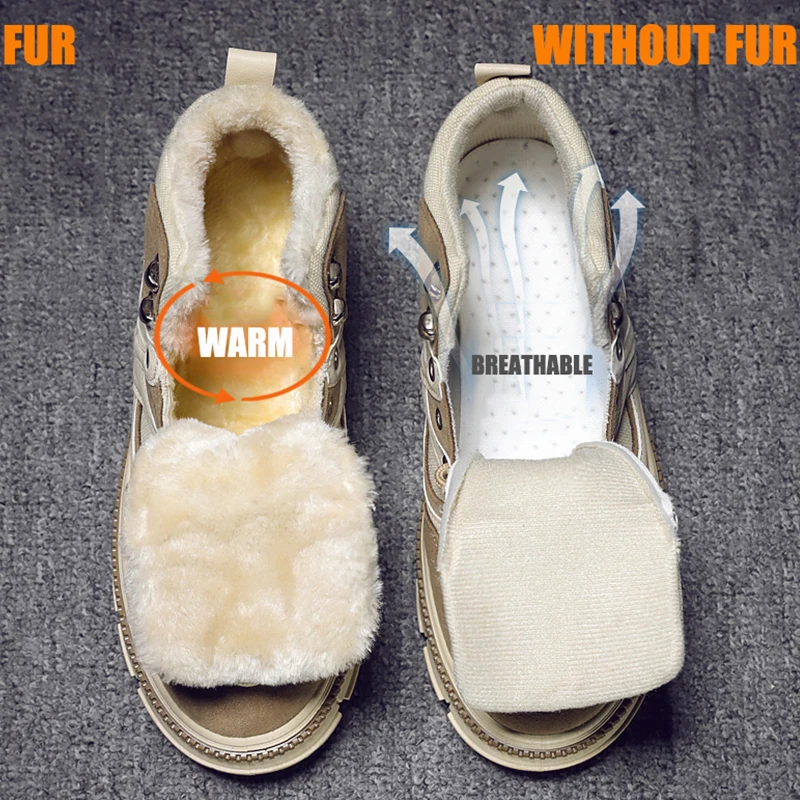 HUMTTO зимние теплые меховые кроссовки мужские Нескользящие походные ботинки