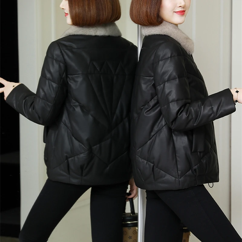 

Women Genuine Sheepskin Leather Jackets Short Down Jacket Female Winter 2020 Fashion Korean Woman Coat Mujer Chaqueta Zjt582
