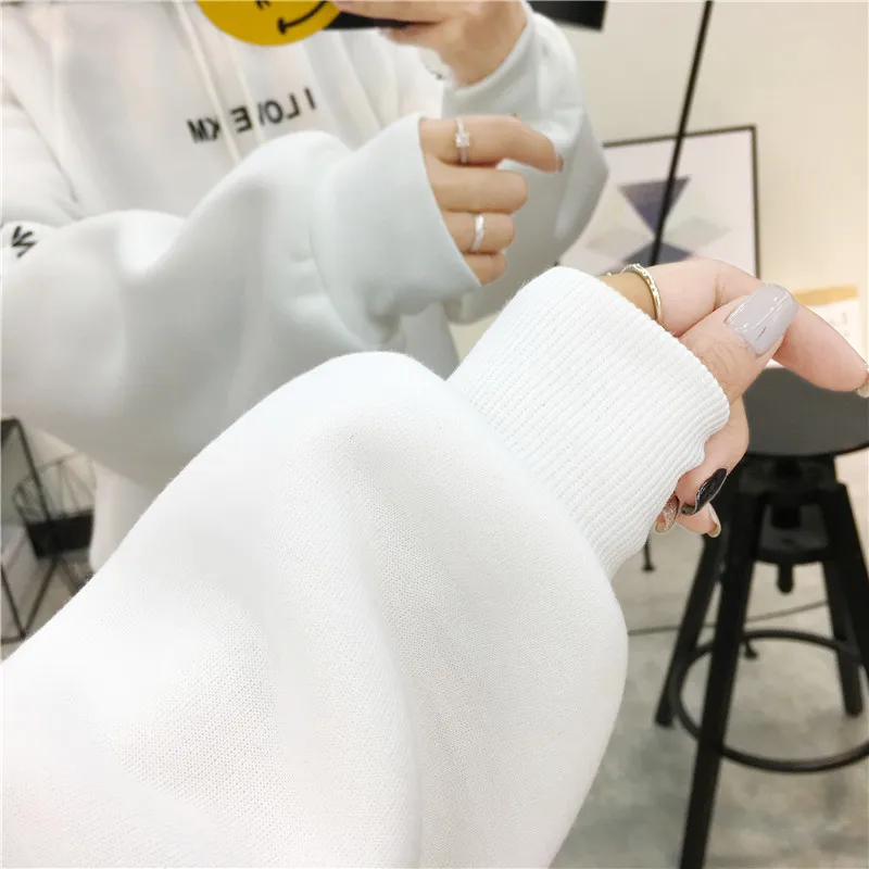 

2021 New Fleece Sweater Letters Sweater Female Autumn Winter Women Loose Hooded Thick Cotton Harajuku Hoodie Long Sleeves
