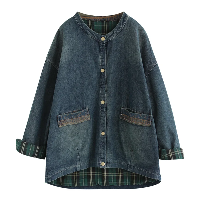 

women clothing spring autumn winter loose long sleeve patchwork plus size big coat denim jacket