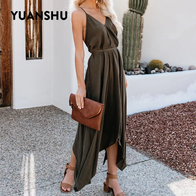 YUANSHU летнее сексуальное платье на бретельках с открытой спиной женское