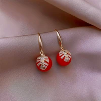 korean temperament net red leaves red beads earrings pearl earrings 2020 new fashion earrings