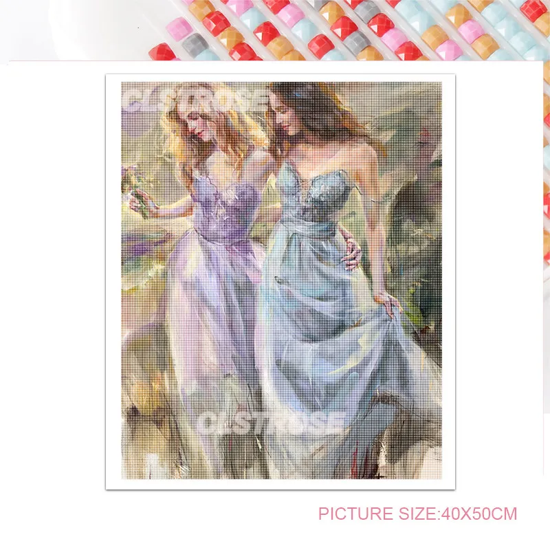 

Abstract Diamond Paiting Cross Stitch Kit Gift Characters Wearing Feather Skirts Can Be Customized Wall Art for Bedroom