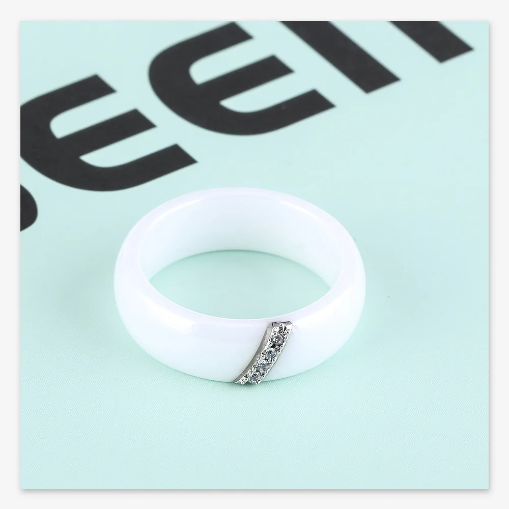 

Women's ring Fashion Creative Personality 3mm Wide Simple Ceramic Trend Titanium Steel Zircon Ring Festival Gift