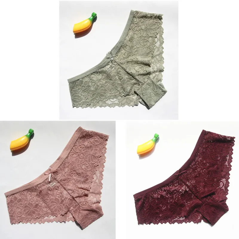 green pink brown 3 шт./компл. Сексуальное Женское кружевное нейлоновое дышащее нижнее белье прозрачные трусы трусики сексуальное женское нижнее белье плюс размер hphp15 - Цвет: green pink brown
