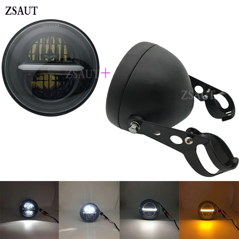 5-3/4 &quot5 75 дюймов светодиодные фары DRL с корпусом ведро для Yamaha V-Star XVS 650 950 1100 Honda Custom