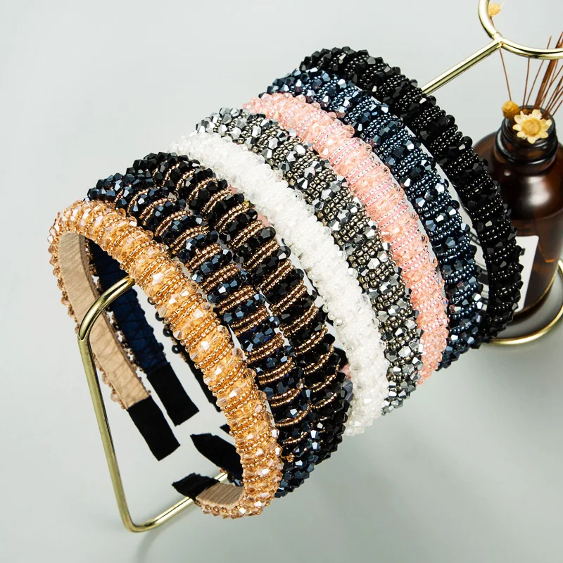 

Girls Shiny Luxury Rhinestone Hair Band Diamond Hair Hoop Hair Accessories for Women Crystal Headbands Headwear 8 Colors 2021