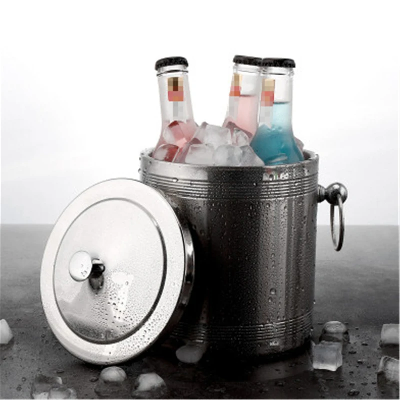 

304 1L/1.4L/2L Stainless Steel Ice Bucket Portable Double Wall Insulated with Lid Hotel Champagne whiskey Beverage beer tools