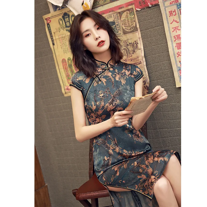 Женское Хлопковое платье чонсам новый летний винтажный китайский костюм женское