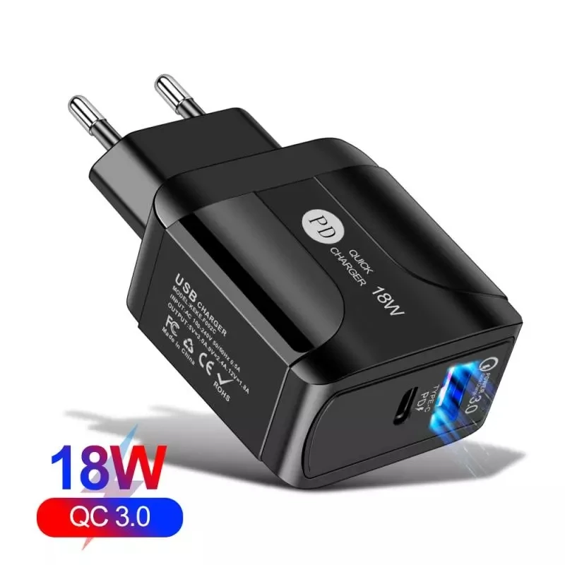 Быстрая зарядка QC3.0 PD18W зарядное устройство со светодиодной вилкой европейского
