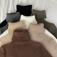 2021 winter knitted turtleneck sweater basic rib fall casual slim pullover womens elasticity jumper pull femme with thumb hole