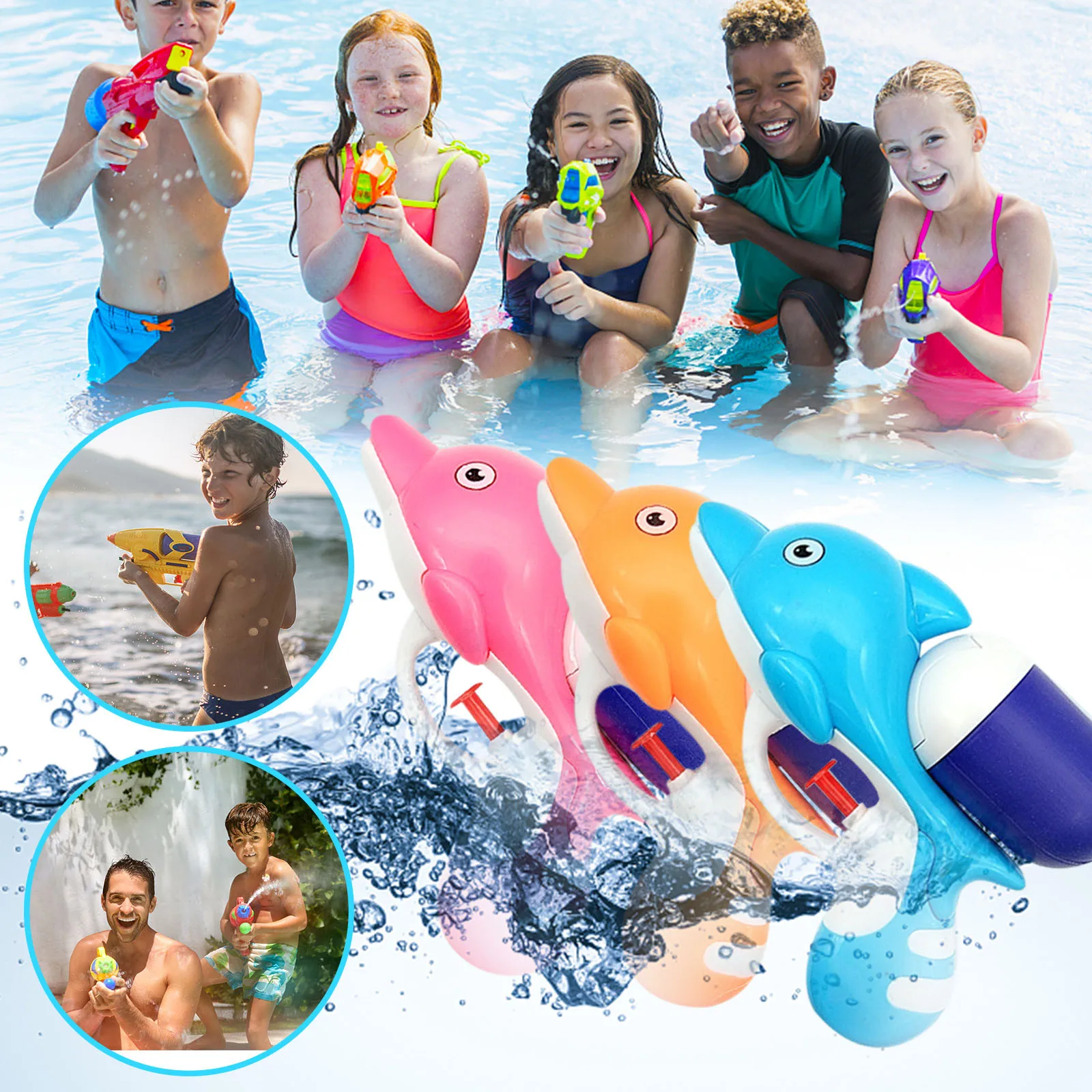 

3PCS Dolphin Squirt Blaster Water Toy Children Summer Pool Party Favors Water Blaster Shooter Pumping Sprayer Beach Kid Toys 311