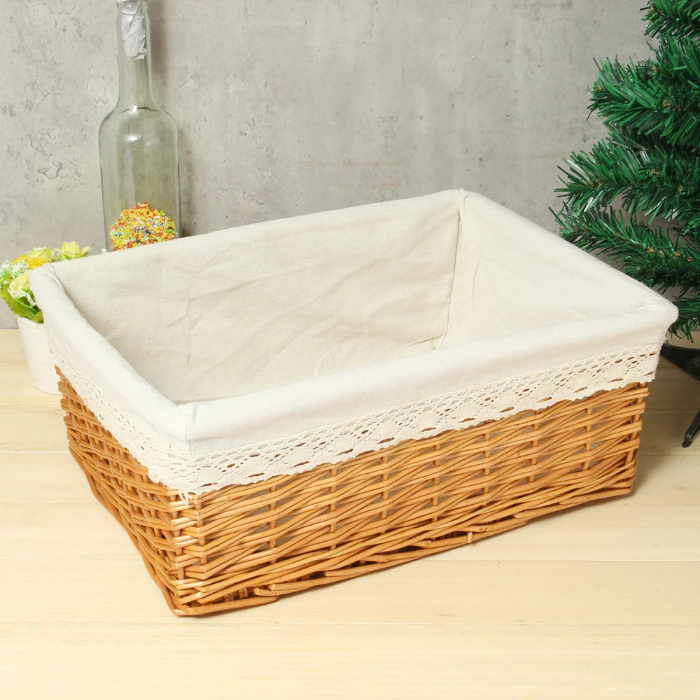 40*30*16cm Multipurpose Rectangular Wicker Storage Basket with Removable Washable Liner Willow Woven Containers - Size L | Дом и сад