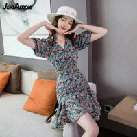 summer floral dress 2021 v neck floral sexy midi skirt french vintage elegant bodycon dresses women plus size casual clothes