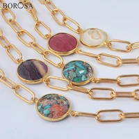 borosa fashion natural stone metal choker necklace women 14 gold turquoises amethysts solar quartz link chain necklaces hd0353