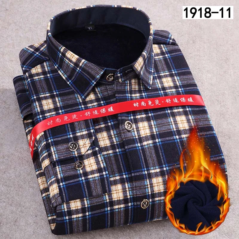 SS-1918-11 Aoliwen новая зимняя теплая рубашка мужская плюс бархатная Толстая двойная бархатная теплая рубашка с принтом клетчатый костюм из тянущейся ткани Рубашка Фланелевая шерсть - Цвет: SS-1918-11