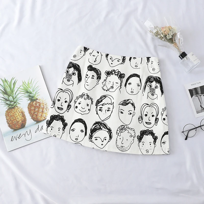 Женская юбка с принтом Heliar повседневная черно-белая высокой талией в стиле бохо