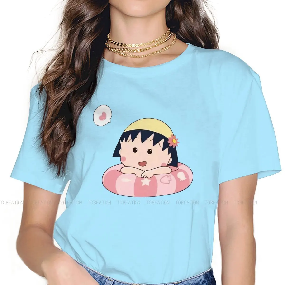 

Плавающие женские футболки Chibi Maruko-chan аниме гранж винтажная женская одежда свободная хлопковая одежда с графическим принтом